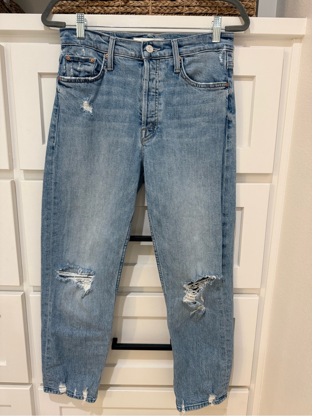 MOTHER Straight Leg Distressed Jeans